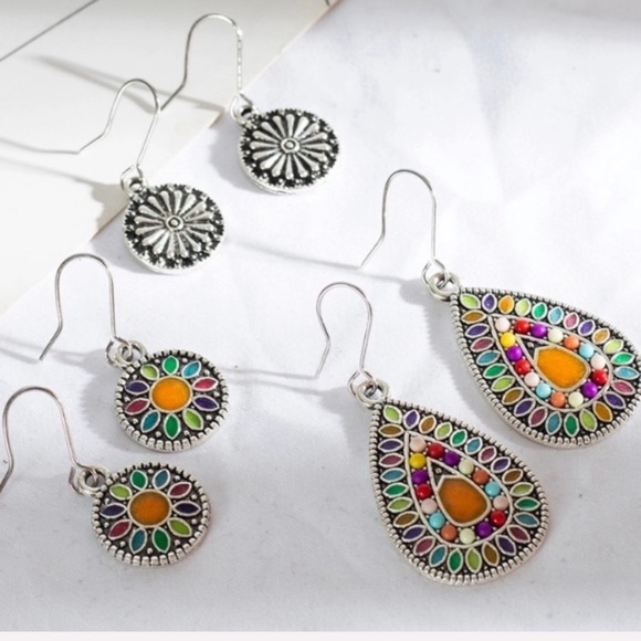 Lex T’s Closet Jewelry - BOGO 3 Earring Set Multicolor Boho Teardrop Mosaic